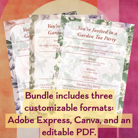 Floral Garden Party Invitation Templates - Editable in Adobe Express, Canva, and PDF