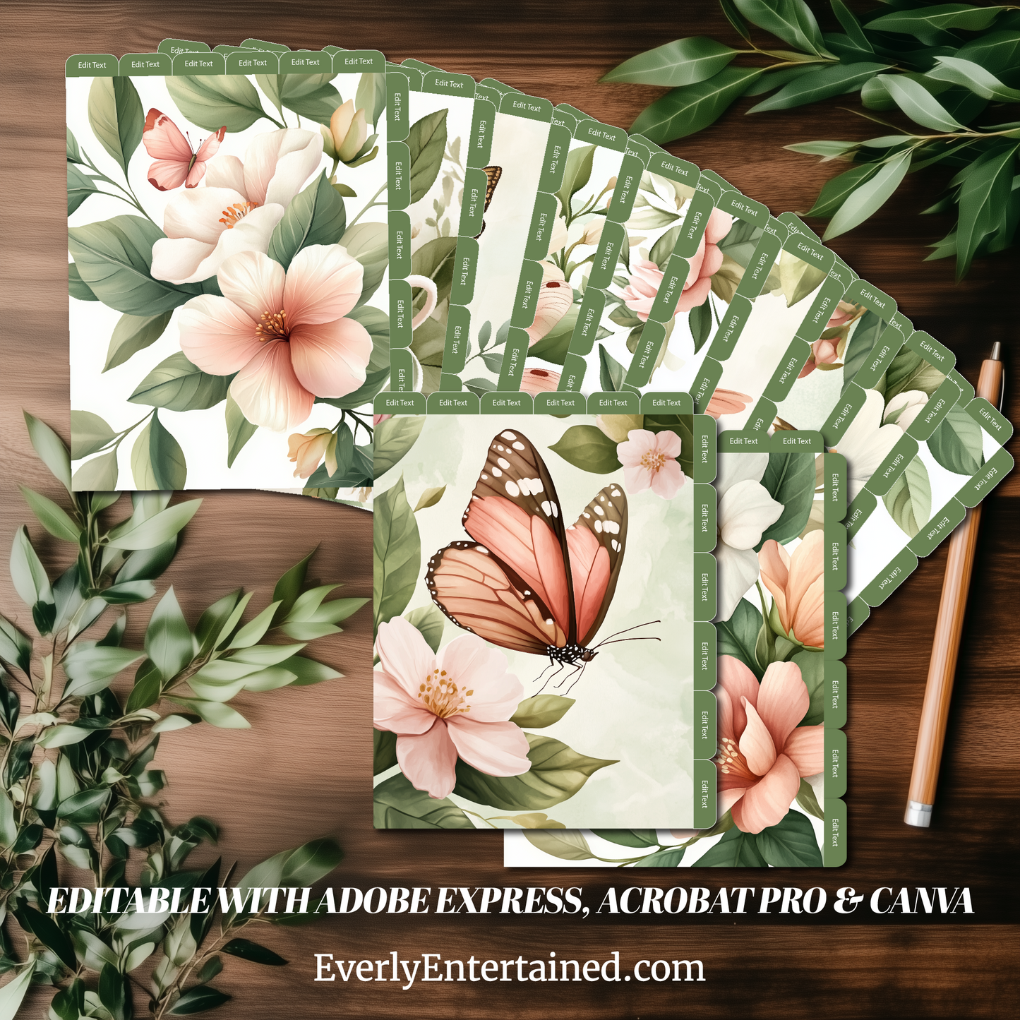 Pastel Petals 12 Tab Printable Planner Dividers – Editable in Adobe Express, Acrobat Pro & Canva