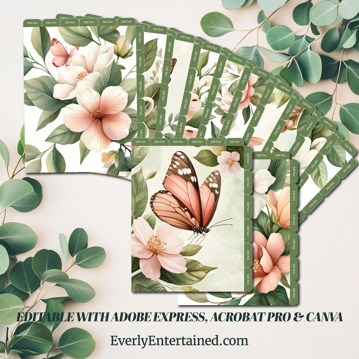 Pastel Petals 12 Tab Printable Planner Dividers – Editable in Adobe Express, Acrobat Pro & Canva