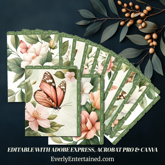 Pastel Petals 12 Tab Printable Planner Dividers – Editable in Adobe Express, Acrobat Pro & Canva